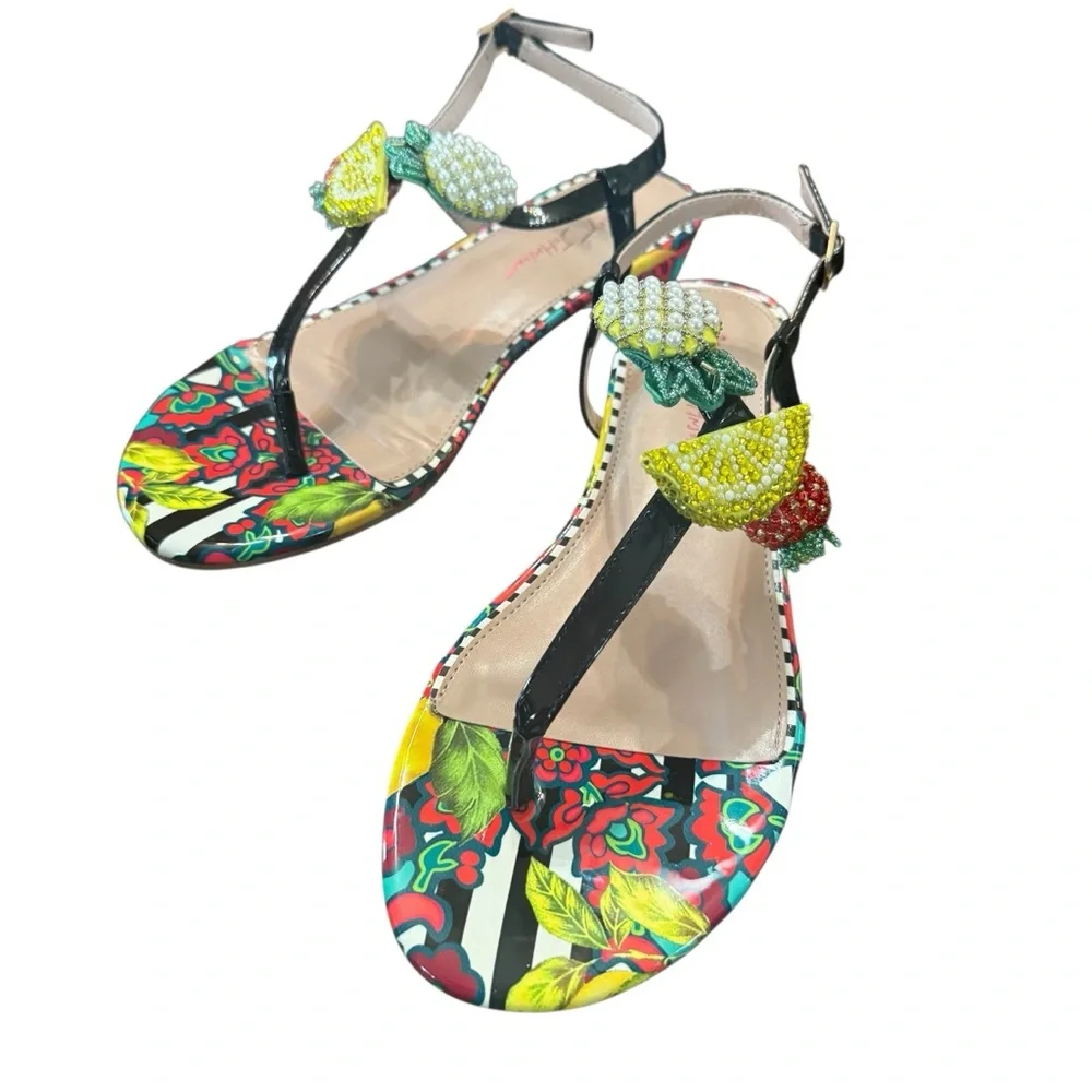 Betsey Johnson Aniston Black T Strap Sandals Size 6.5 - Picture 5 of 10